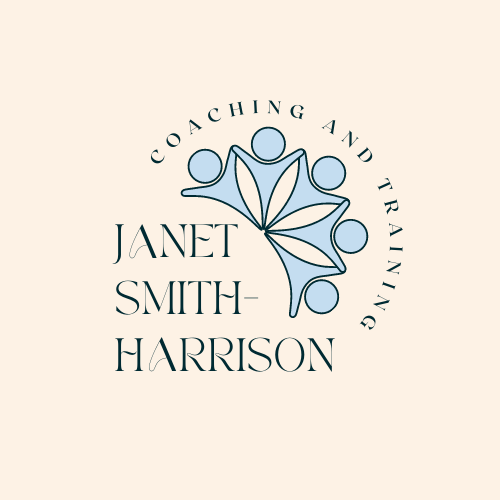 The white and blue logo for Janet Smith-Harrison Coaching.