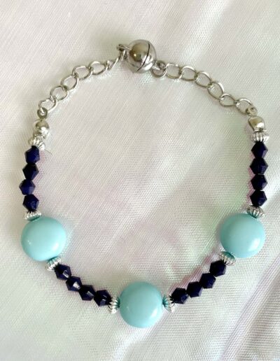 Blue and purple handmade beaded bracelet.