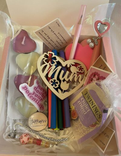 Pink Mothers day Gift Box filled with small gifts and activities